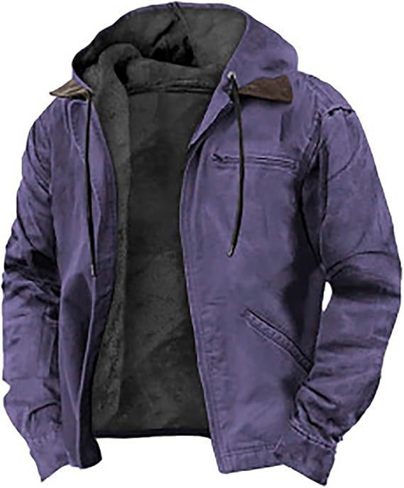 Men's Fleece-Lined Hooded Jacket with Zip Pockets