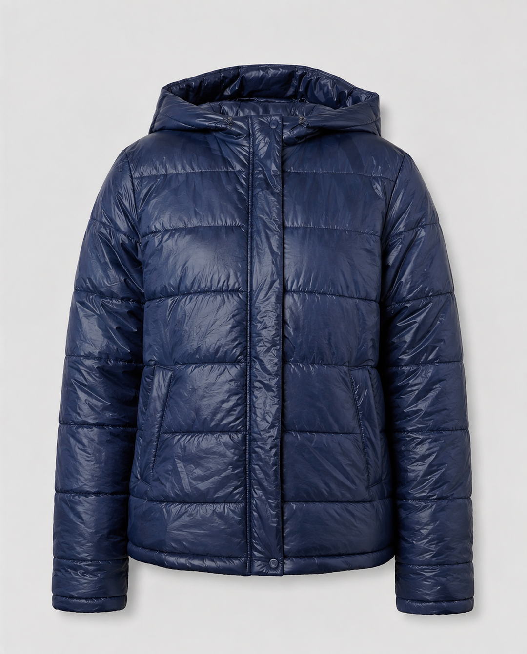 Women's Glossy Puffer Jacket with Hood in Oversized Fit