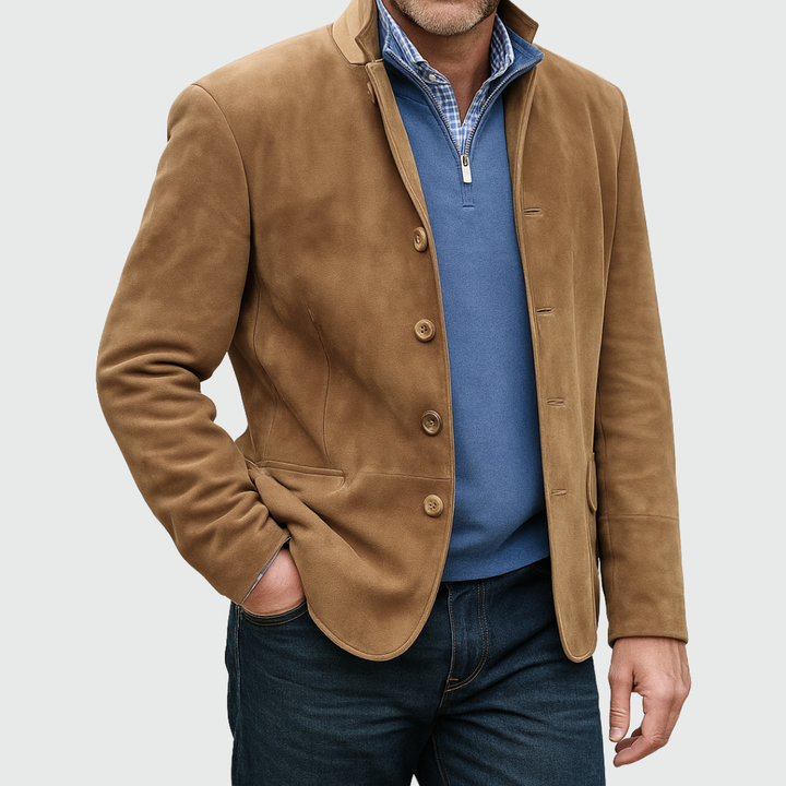 Men's Suede-Style Button Jacket with Structured Fit
