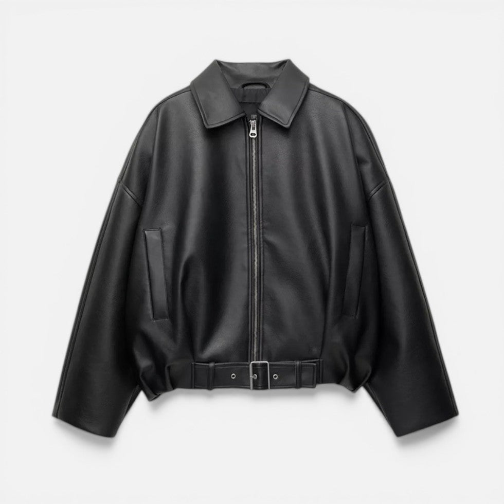 Women's Oversized Bomber Jacket with Belted Waist