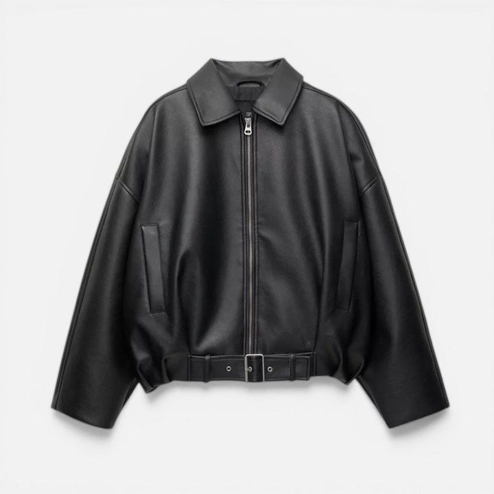Women's Oversized Bomber Jacket with Belted Waist