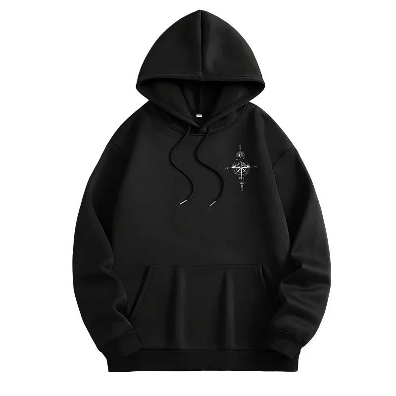 Men's Fleece Hoodie with Compass Graphic Print