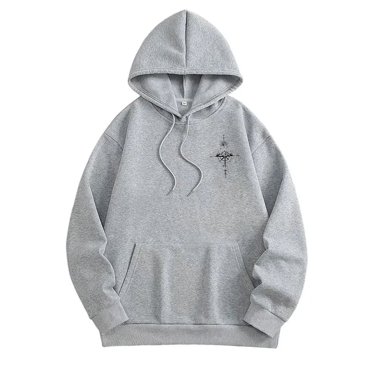 Men's Fleece Hoodie with Compass Graphic Print