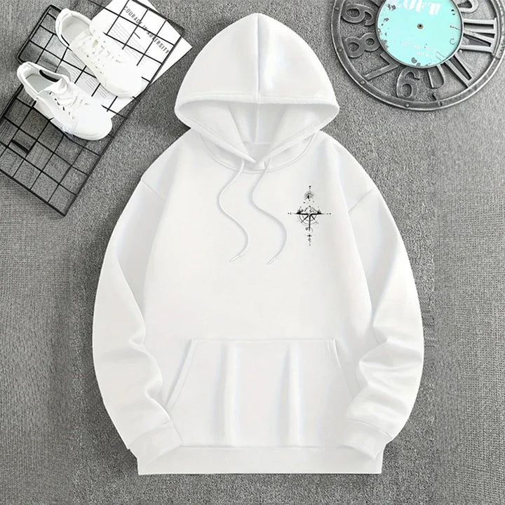 Men's Fleece Hoodie with Compass Graphic Print