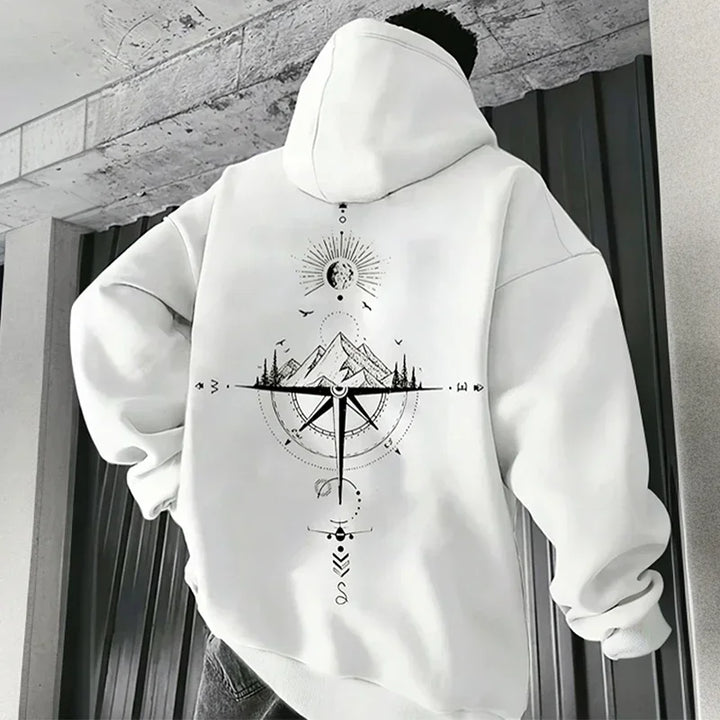 Men's Fleece Hoodie with Compass Graphic Print