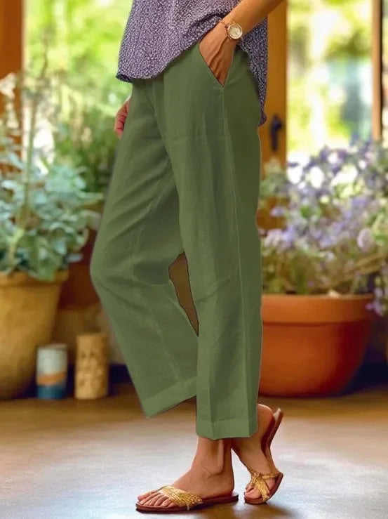 Women's Lightweight Cropped Trousers with Elastic Waistband