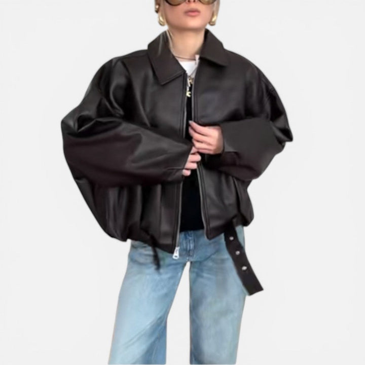 Women's Oversized Bomber Jacket with Belted Waist