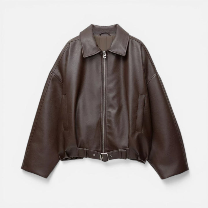 Women's Oversized Bomber Jacket with Belted Waist