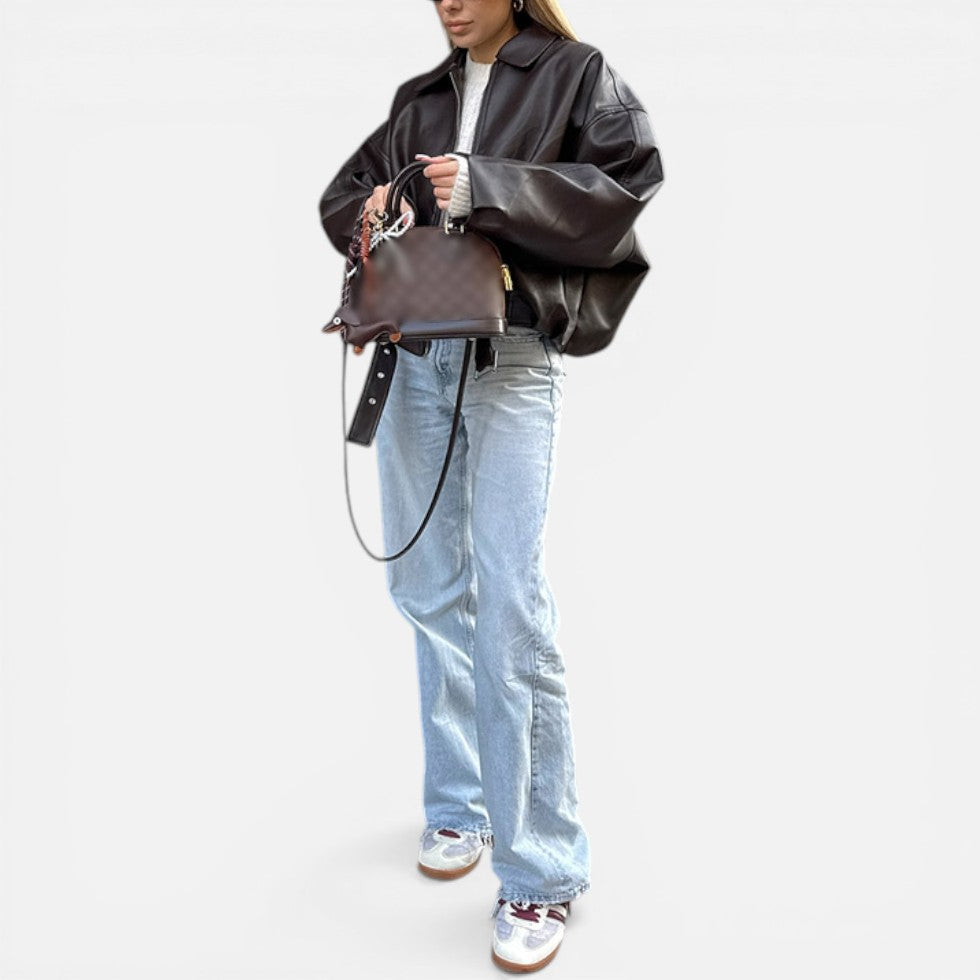 Women's Oversized Bomber Jacket with Belted Waist