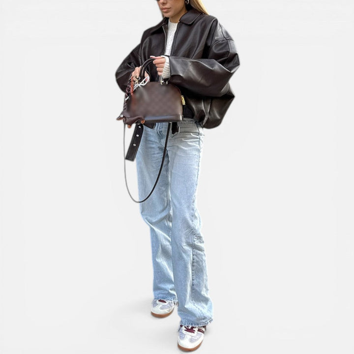 Women's Oversized Bomber Jacket with Belted Waist