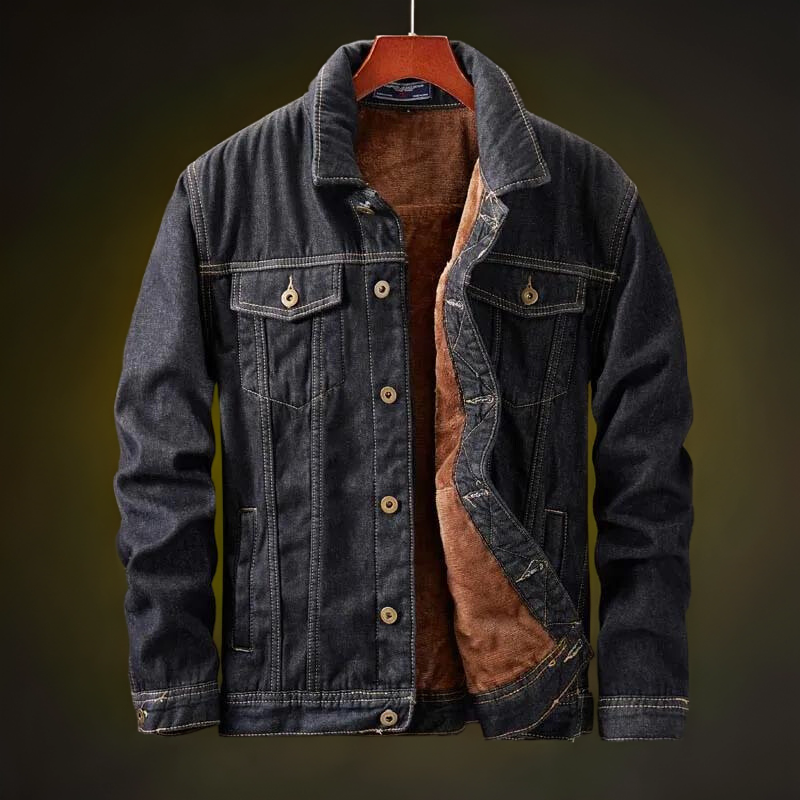 Men's Fleece-Lined Denim Jacket with Multiple Interior Pockets