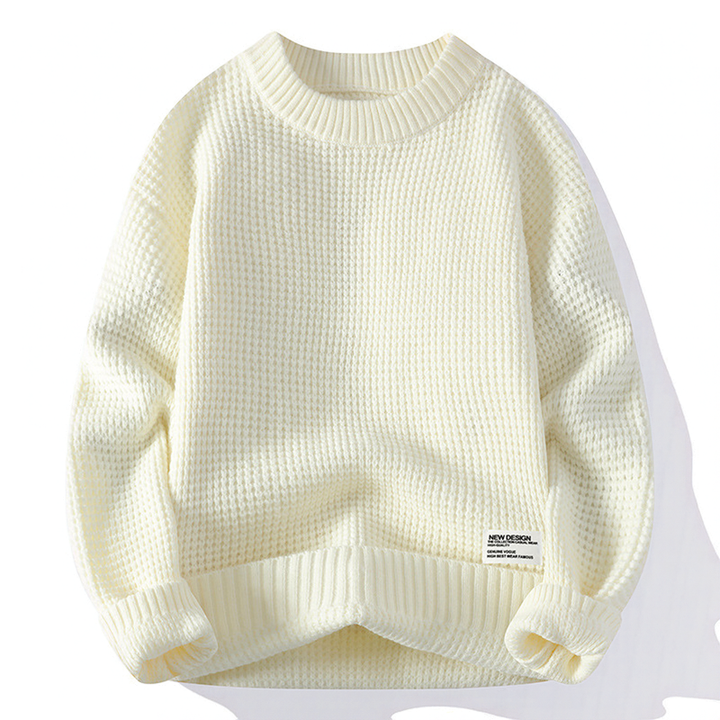 Men's Honeycomb Knit Crewneck Sweater with Ribbed Cuffs