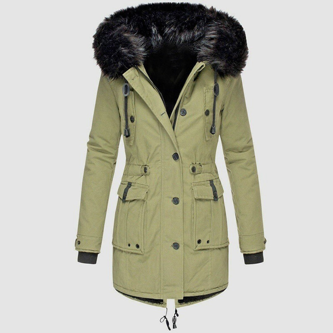 Women's Cotton Parka Coat with Faux Fur Hood