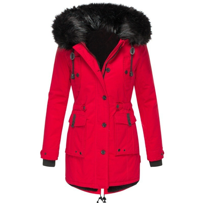 Women's Cotton Parka Coat with Faux Fur Hood