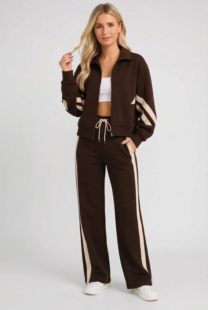 Women's Zip Front Tracksuit with Wide Leg Trousers