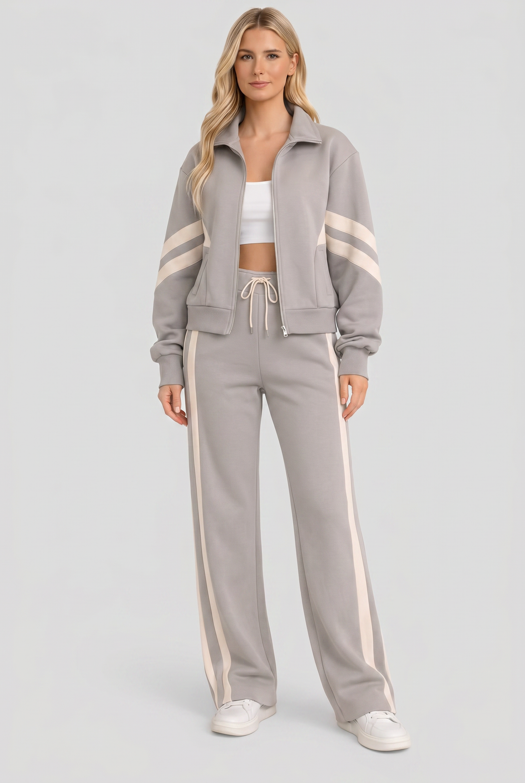 Women's Zip Front Tracksuit with Wide Leg Trousers