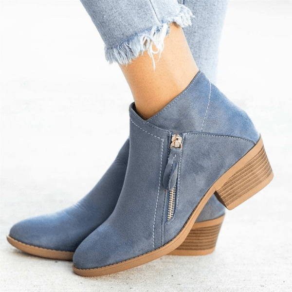 Women's Suede Side Zip Ankle Boots with Block Heel