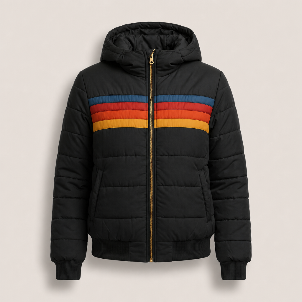 Women's Striped Lightweight Puffer Jacket with Hood