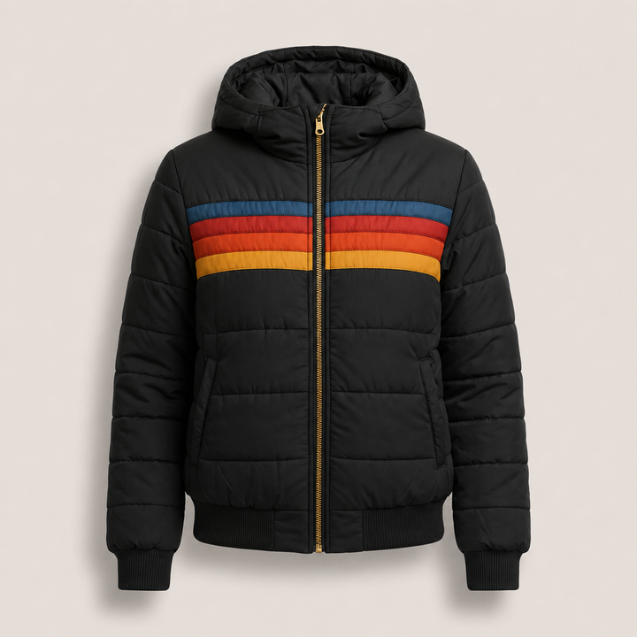 Women's Striped Lightweight Puffer Jacket with Hood