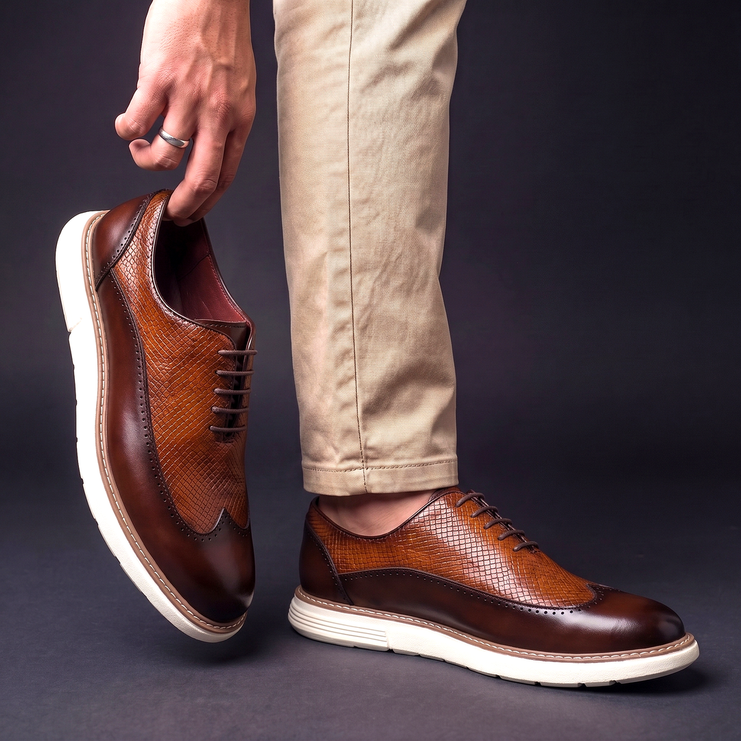Men's Leather Wingtip Brogues with Cushioned Sole