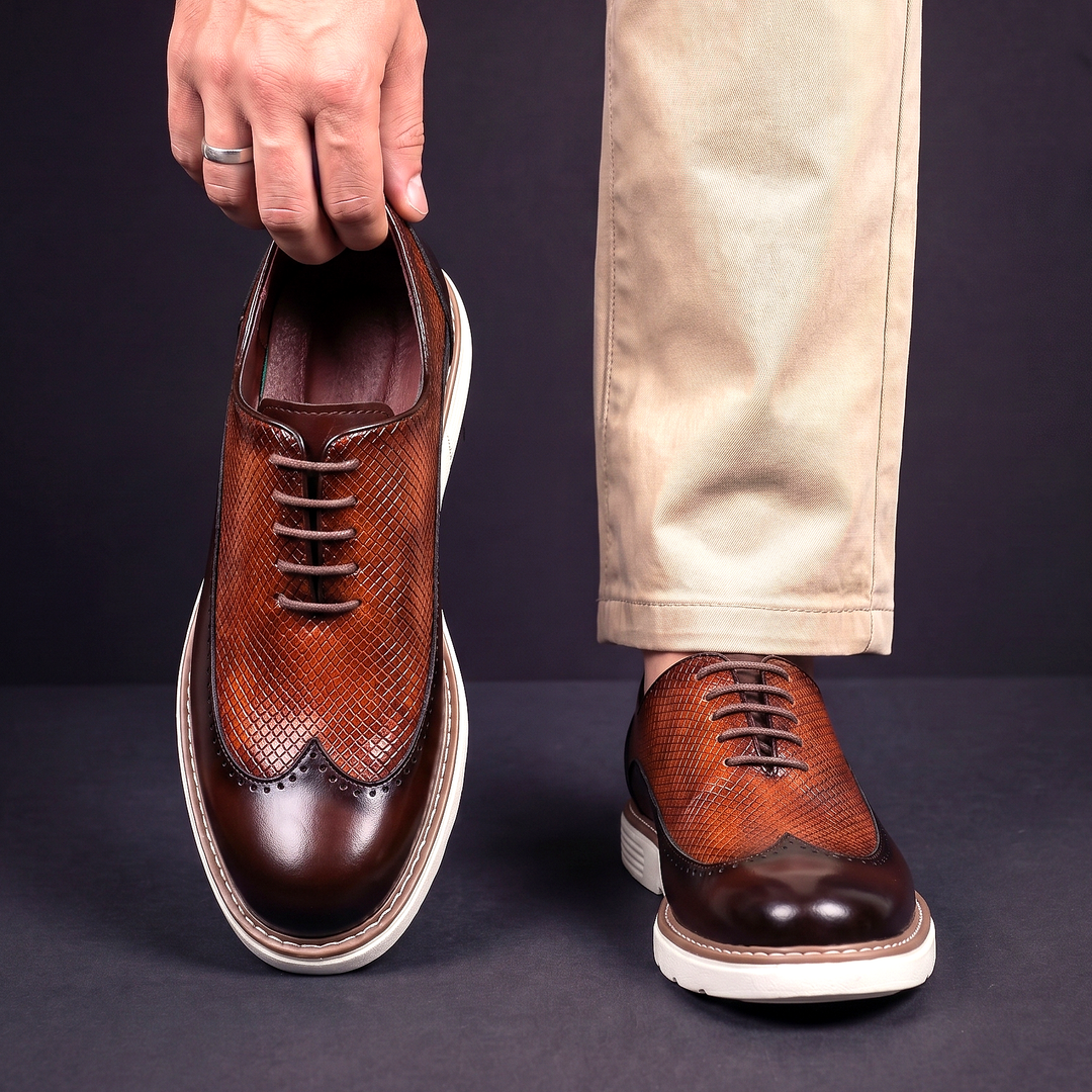 Men's Leather Wingtip Brogues with Cushioned Sole