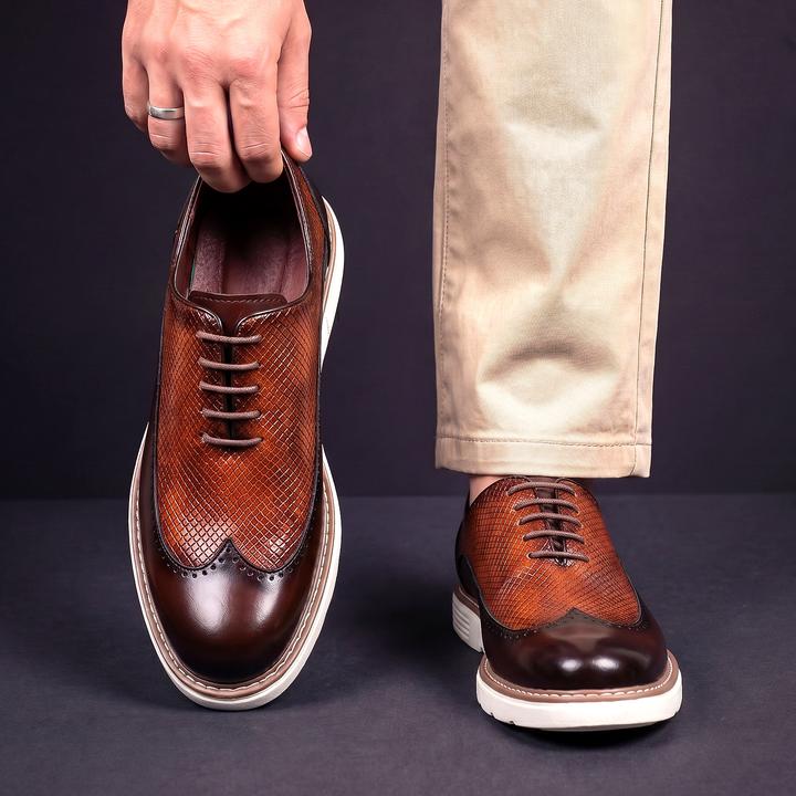 Men's Leather Wingtip Brogues with Cushioned Sole