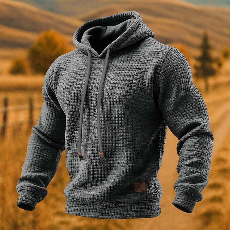 Men's Waffle Knit Hoodie with Adjustable Hood
