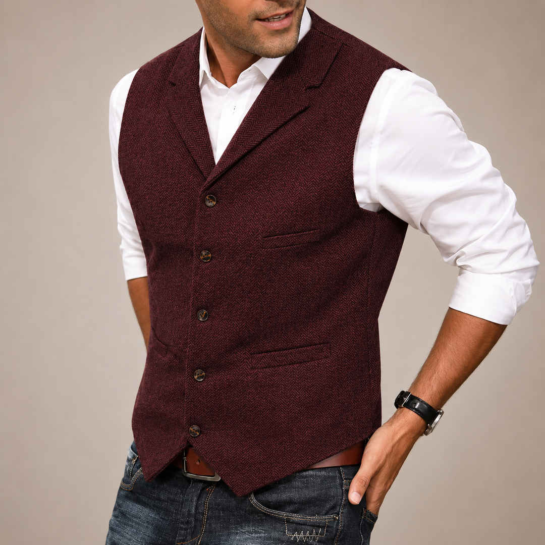 Men's Herringbone Tweed Waistcoat with Adjustable Back Strap