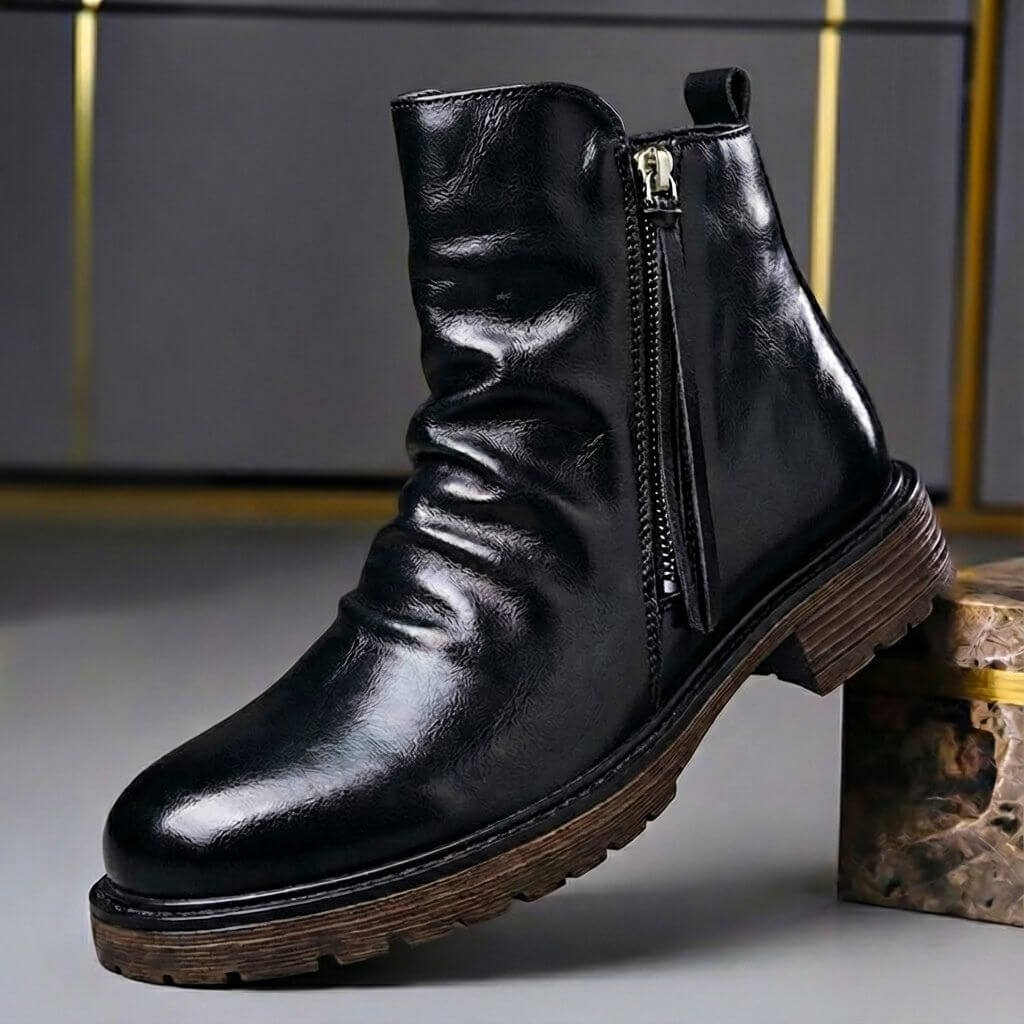 Men's Waxed Ankle Boots with Side-Zip Closure