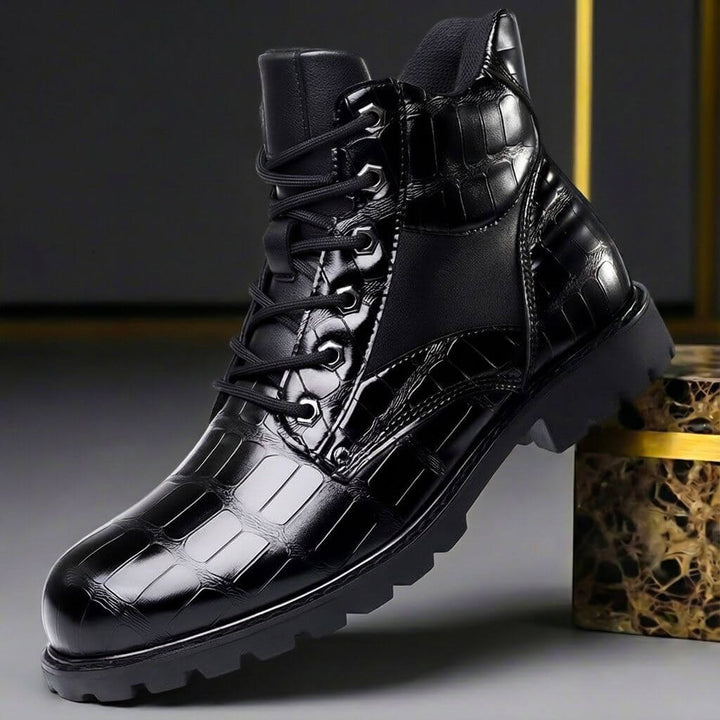 Men's Embossed Lace-Up Ankle Boots with Lug Sole
