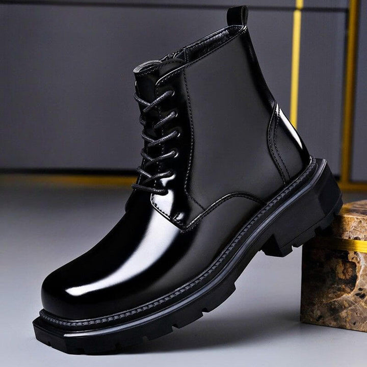 Men's Glossy Lace-Up Ankle Boots with Lug Sole