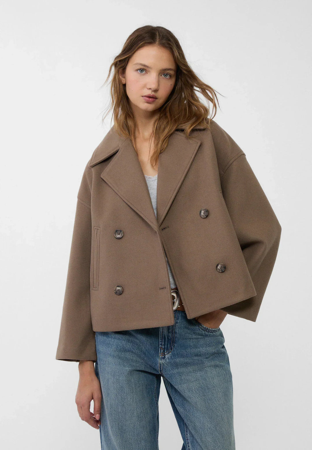 Women's Double-Breasted Short Jacket in Oversized Fit