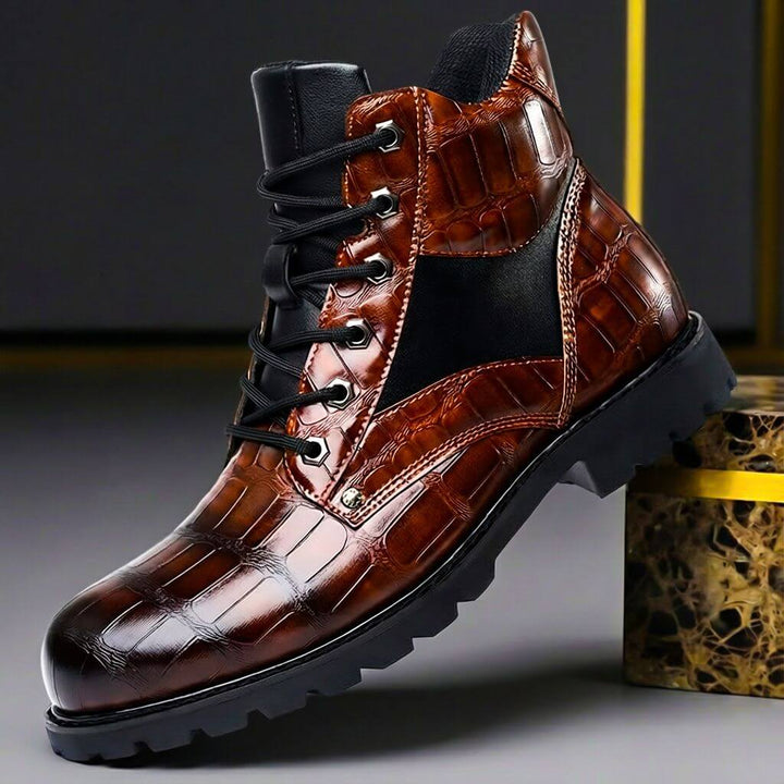 Men's Embossed Lace-Up Ankle Boots with Lug Sole