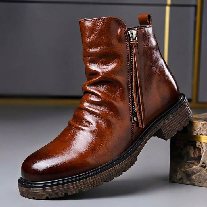 Men's Waxed Ankle Boots with Side-Zip Closure