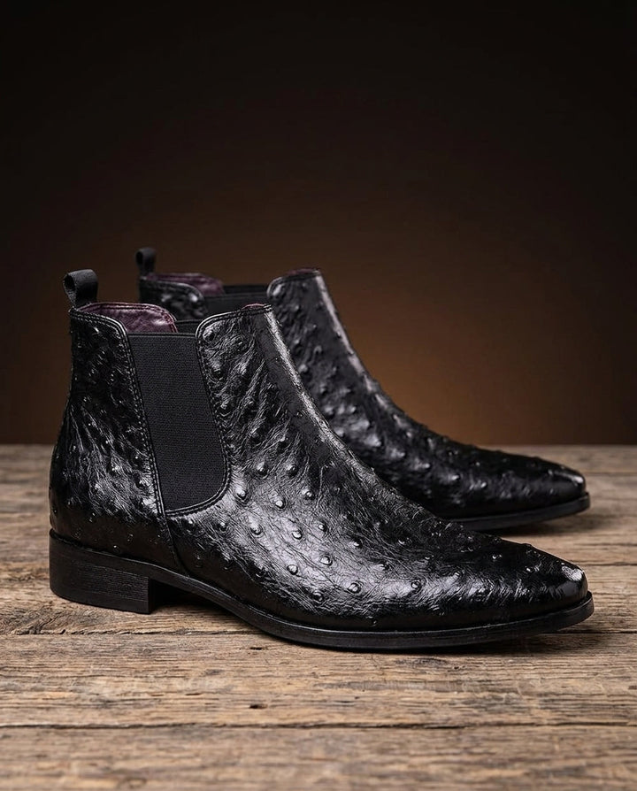Men's Ostrich Embossed Chelsea Boots with Cushioned Insole