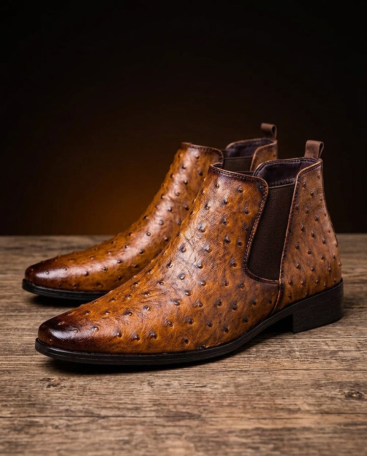 Men's Ostrich Embossed Chelsea Boots with Cushioned Insole