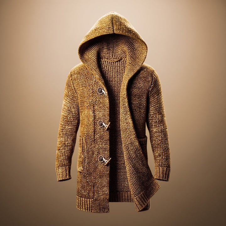 Men's Longline Hooded Cardigan with Toggle Buttons