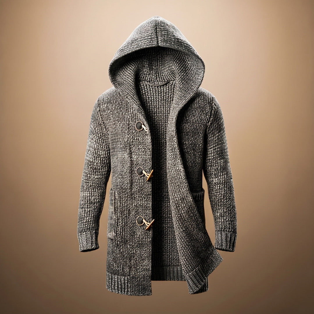 Men's Longline Hooded Cardigan with Toggle Buttons