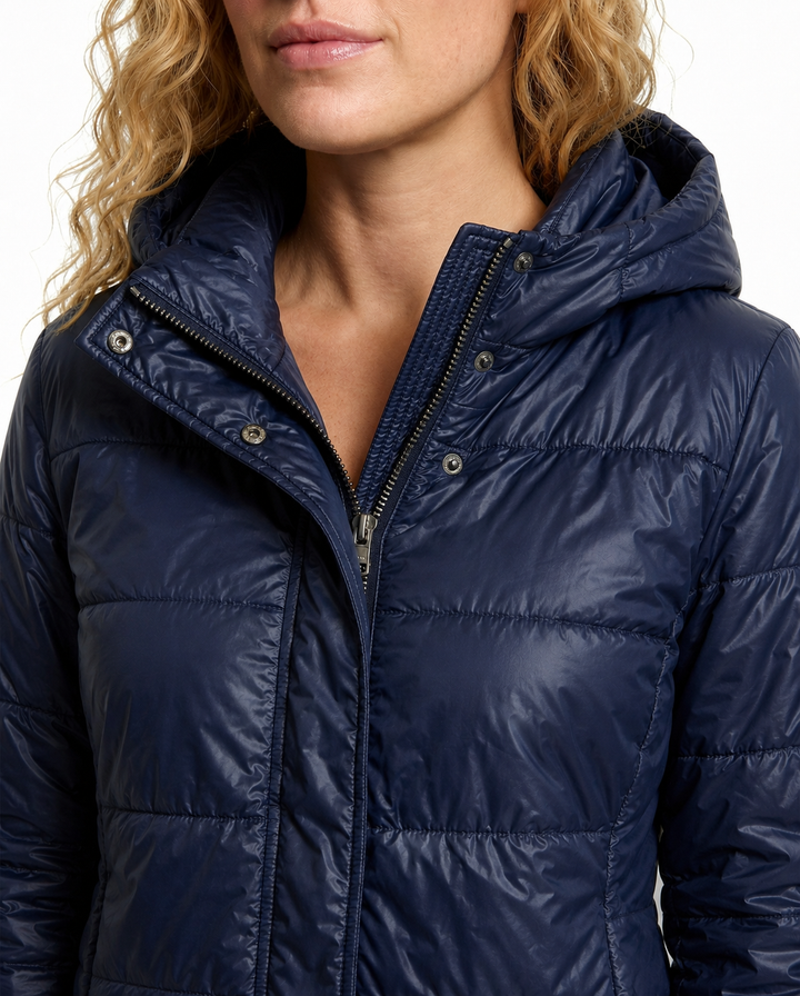 Women's Glossy Puffer Jacket with Hood in Oversized Fit