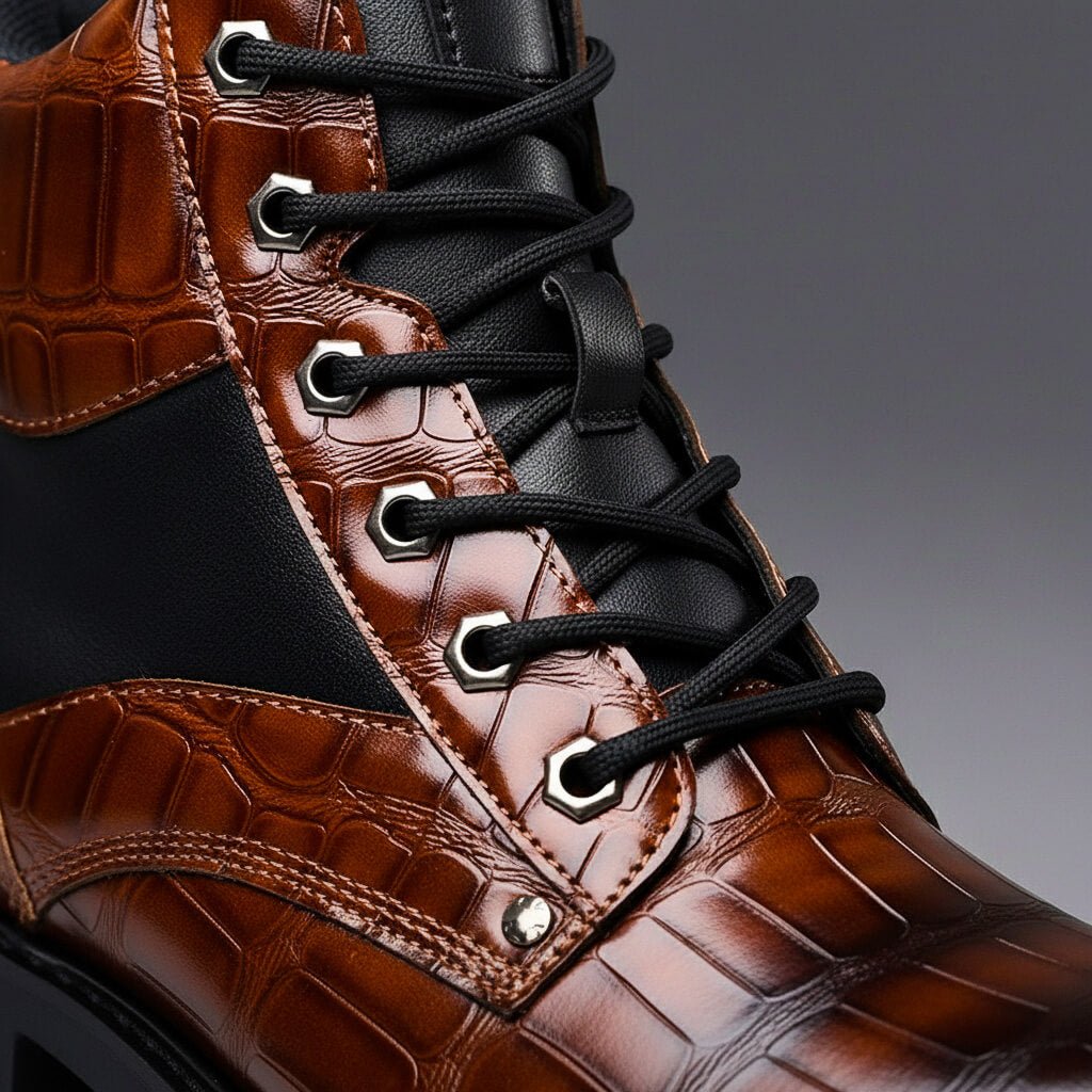 Men's Embossed Lace-Up Ankle Boots with Lug Sole