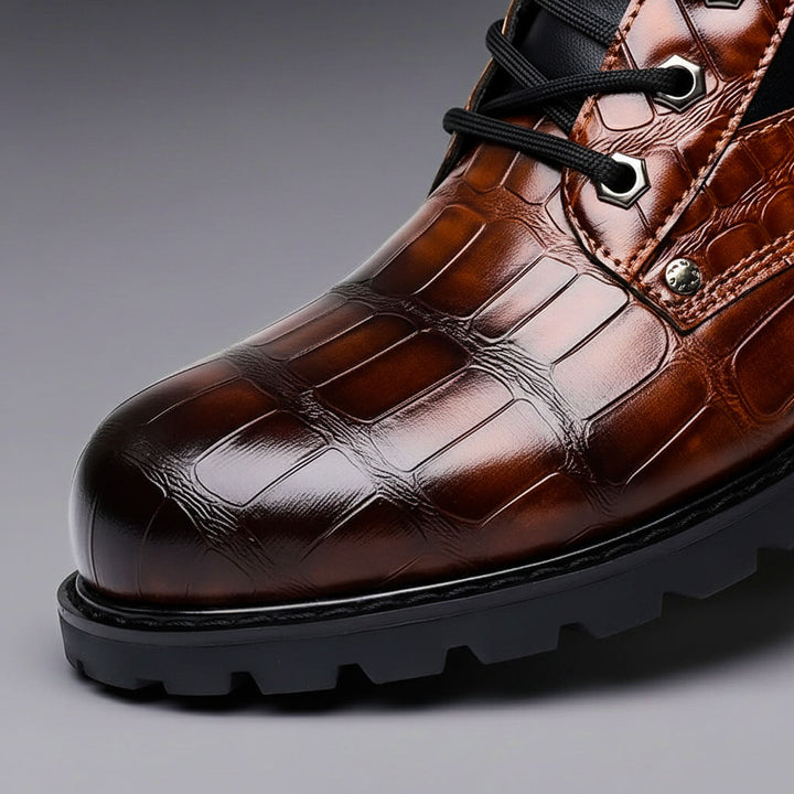 Men's Embossed Lace-Up Ankle Boots with Lug Sole