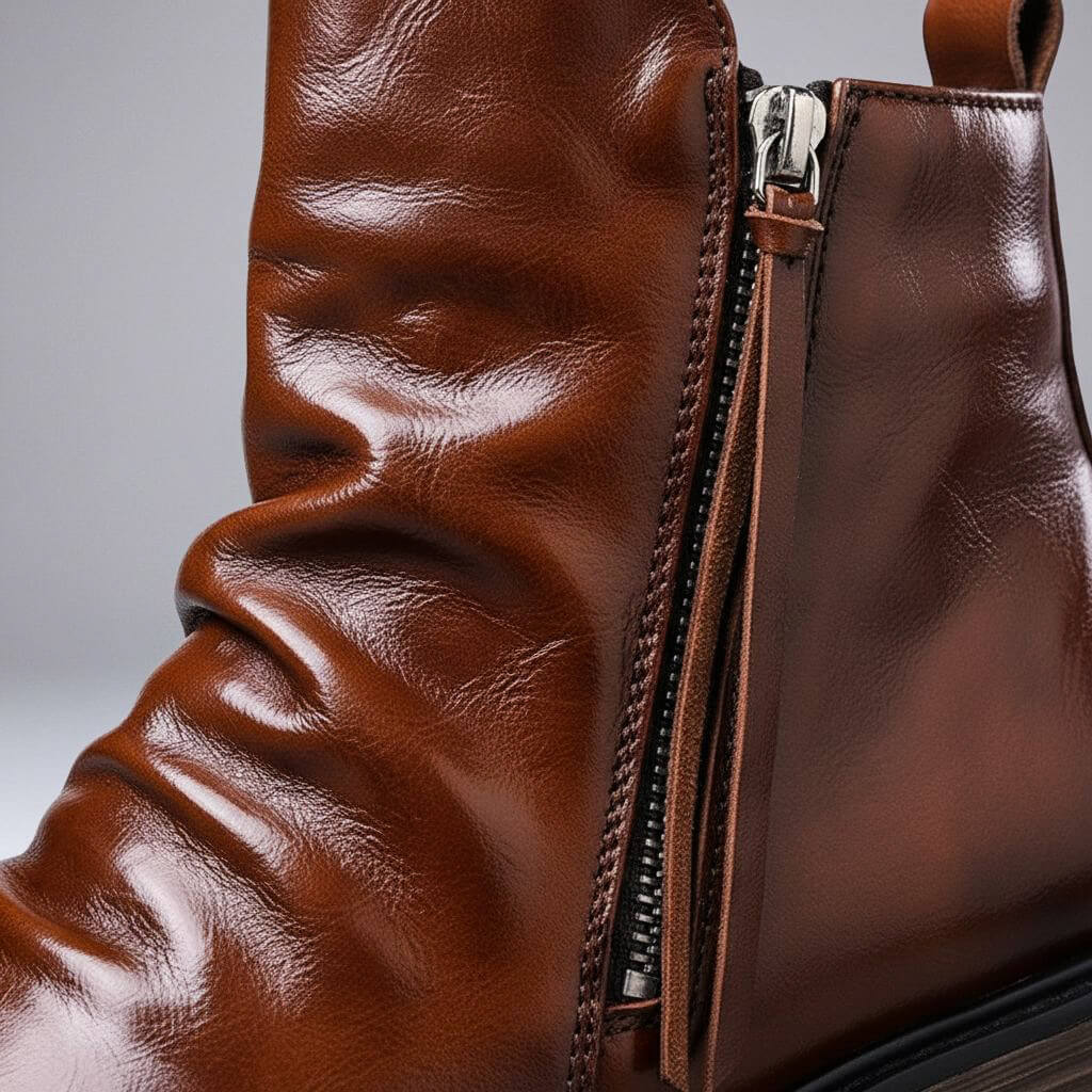 Men's Waxed Ankle Boots with Side-Zip Closure