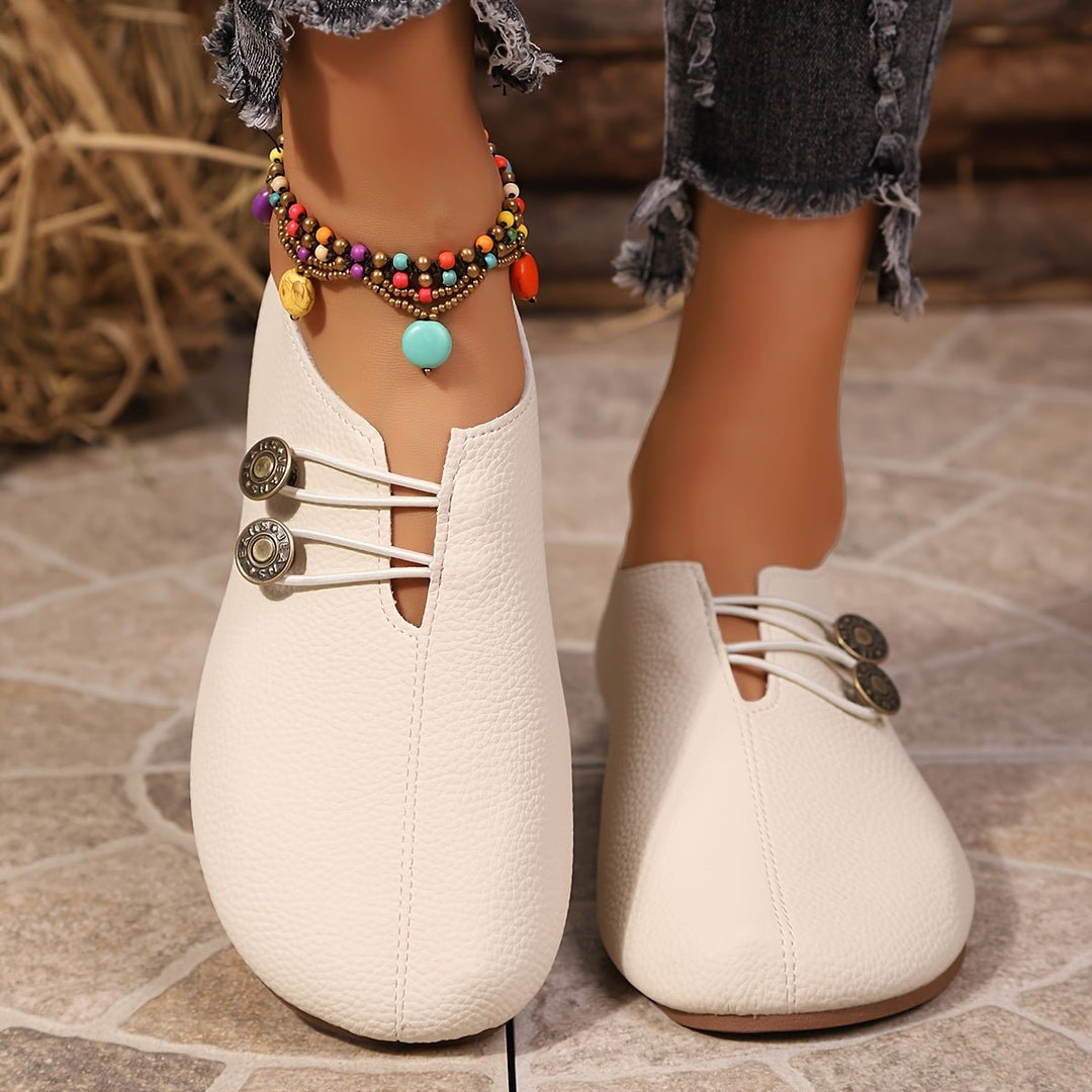 Women's Slip-On Loafers with Button Detail