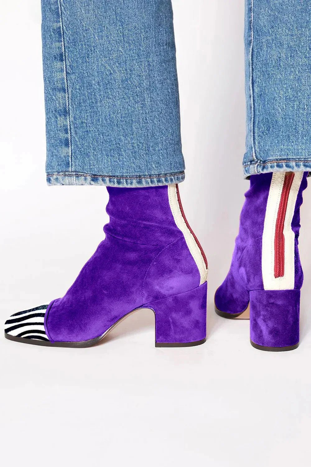 Women's Suede Block Heel Ankle Boots with Square Toe