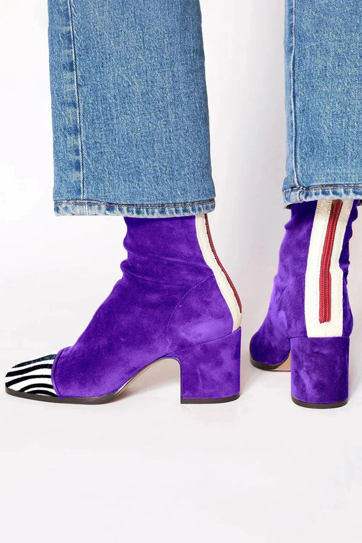 Women's Suede Block Heel Ankle Boots with Square Toe
