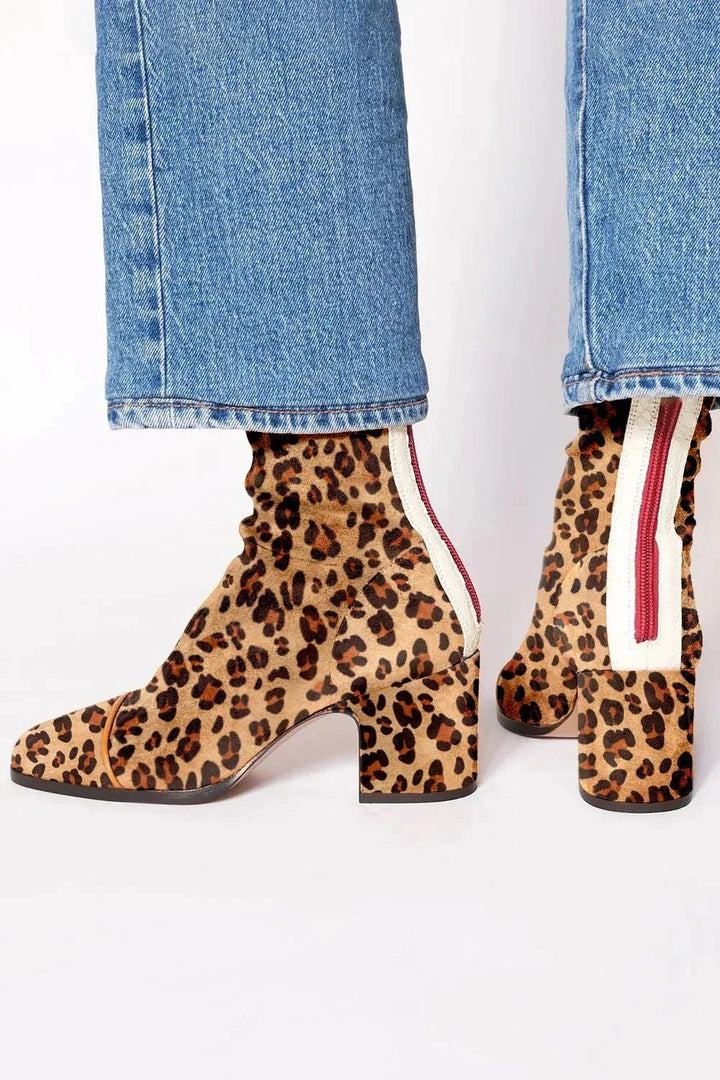 Women's Suede Block Heel Ankle Boots with Square Toe