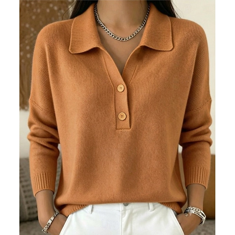 Women's Knit Polo Collar Jumper in Relaxed Fit