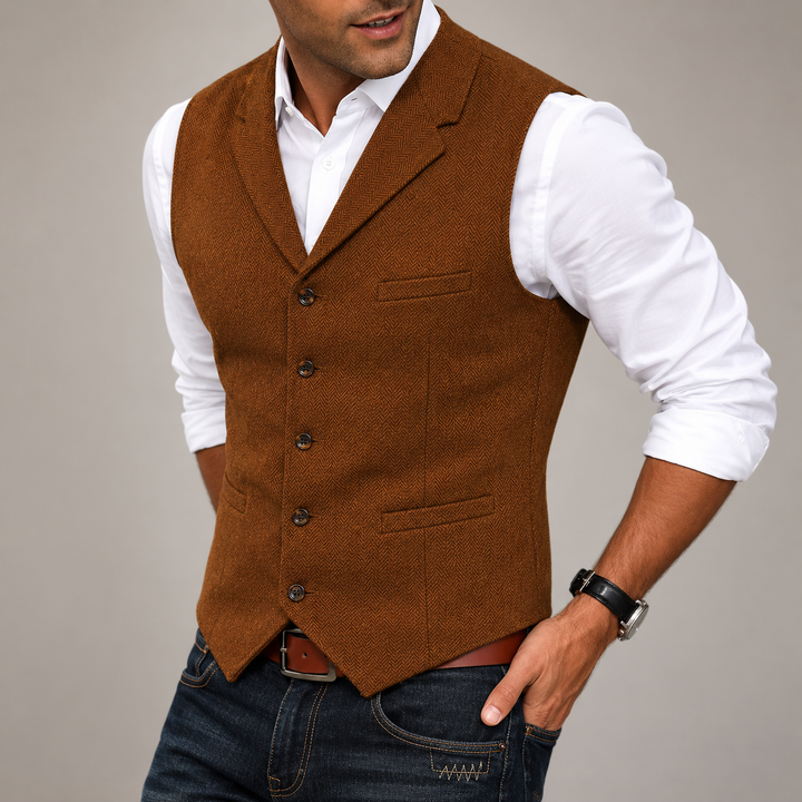 Men's Herringbone Tweed Waistcoat with Adjustable Back Strap