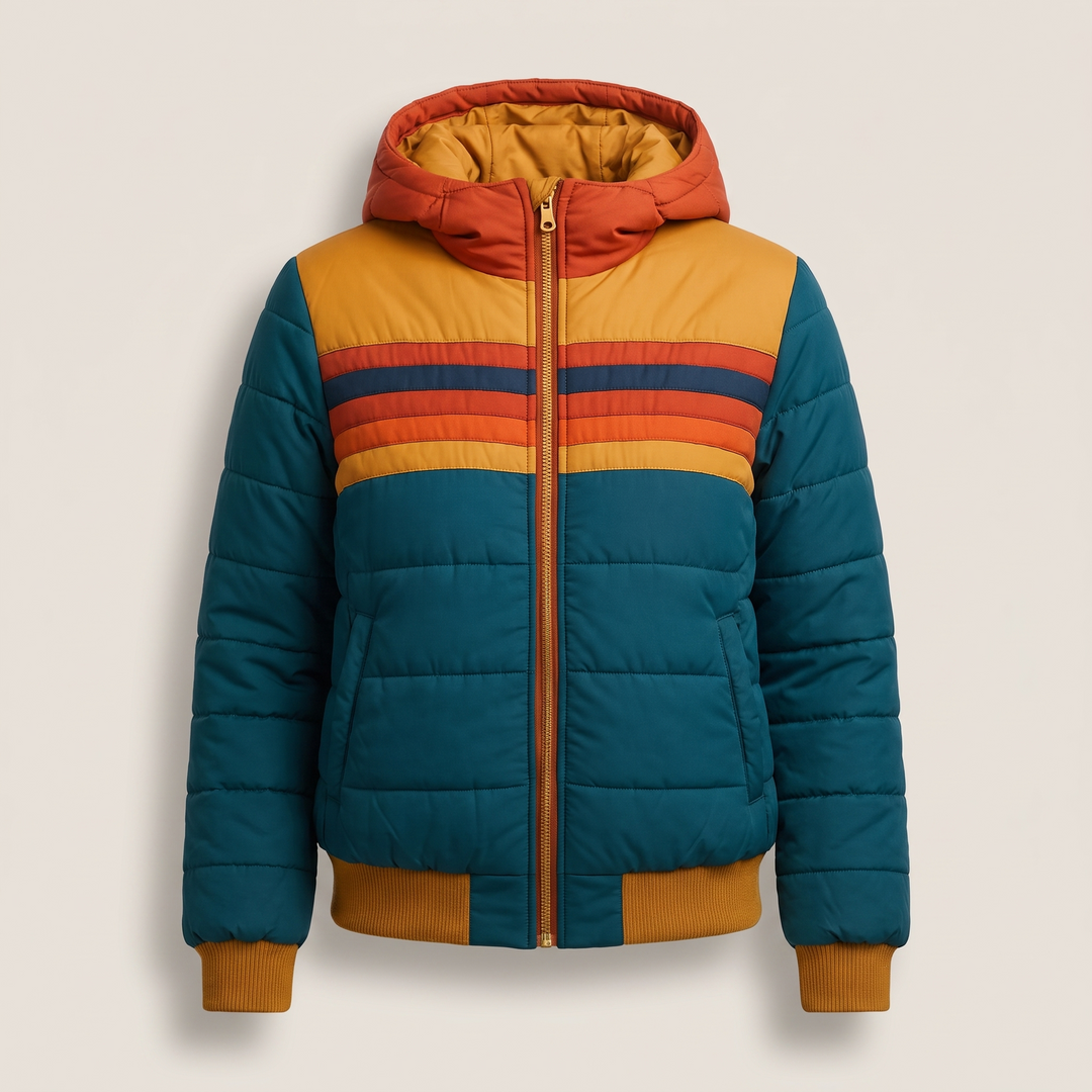 Women's Striped Lightweight Puffer Jacket with Hood