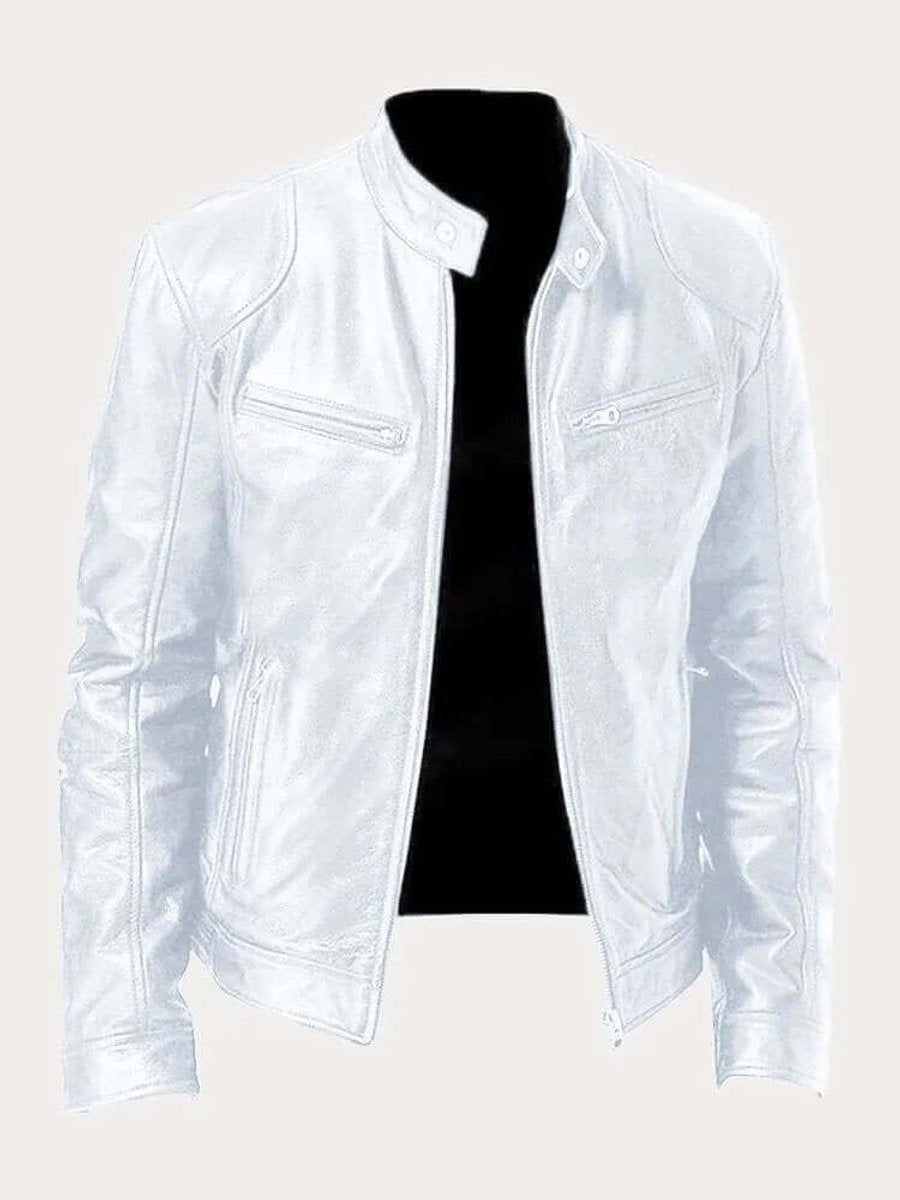 Men's Biker Jacket with Stand Collar and Zip Pockets